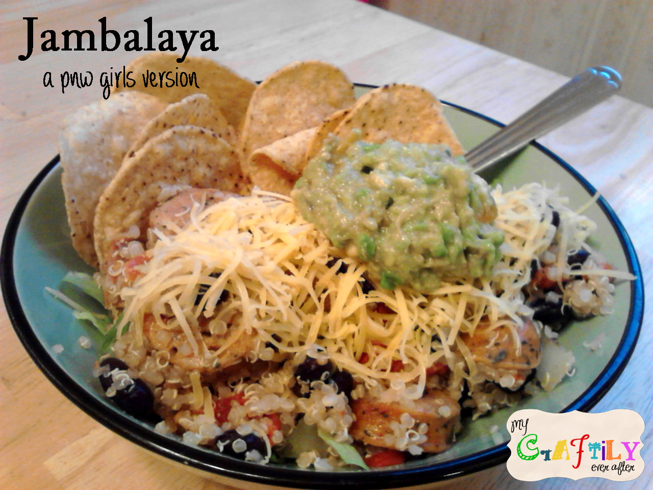 pnw jambalaya with chips and guacamole