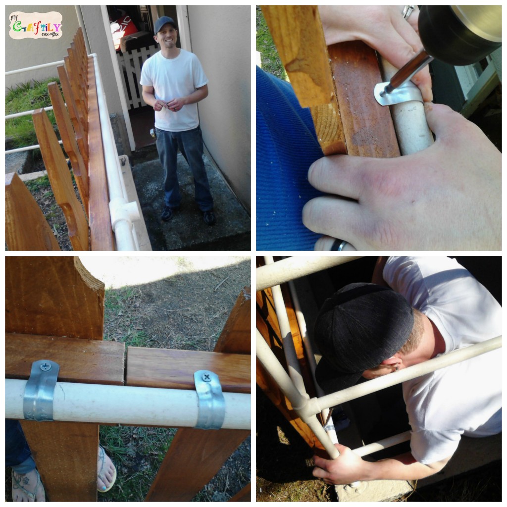 Attaching fence to a preexisting railing to create a safety fence