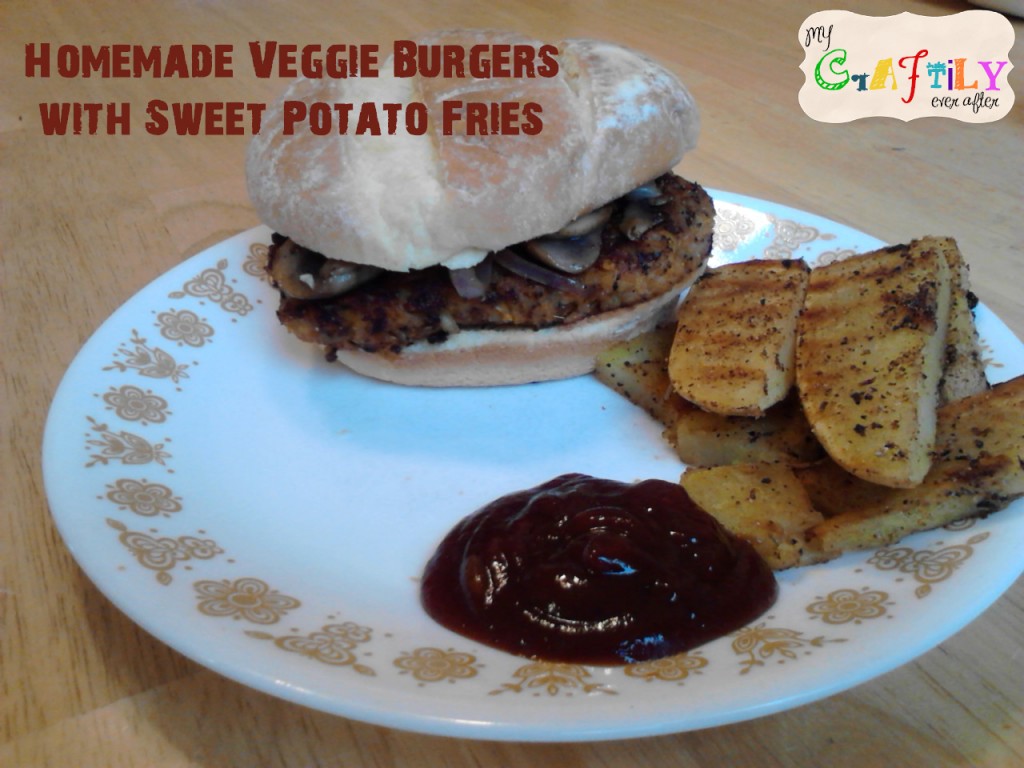 homemade vegan veggie burgers with sweet potato fries