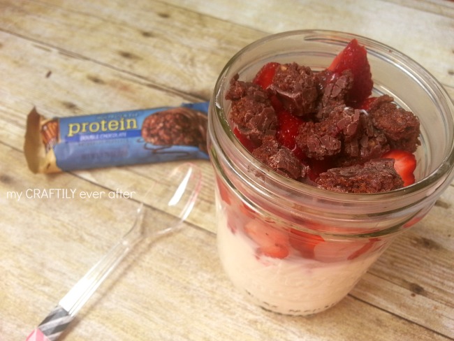 Fresh berries, double chocolate protein bar and yogurt!  Quick, easy and nutritious option for snacking on the go! #shop #barnutrition