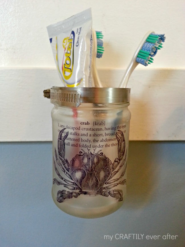 bathroom storage jar with tattoo paper decal