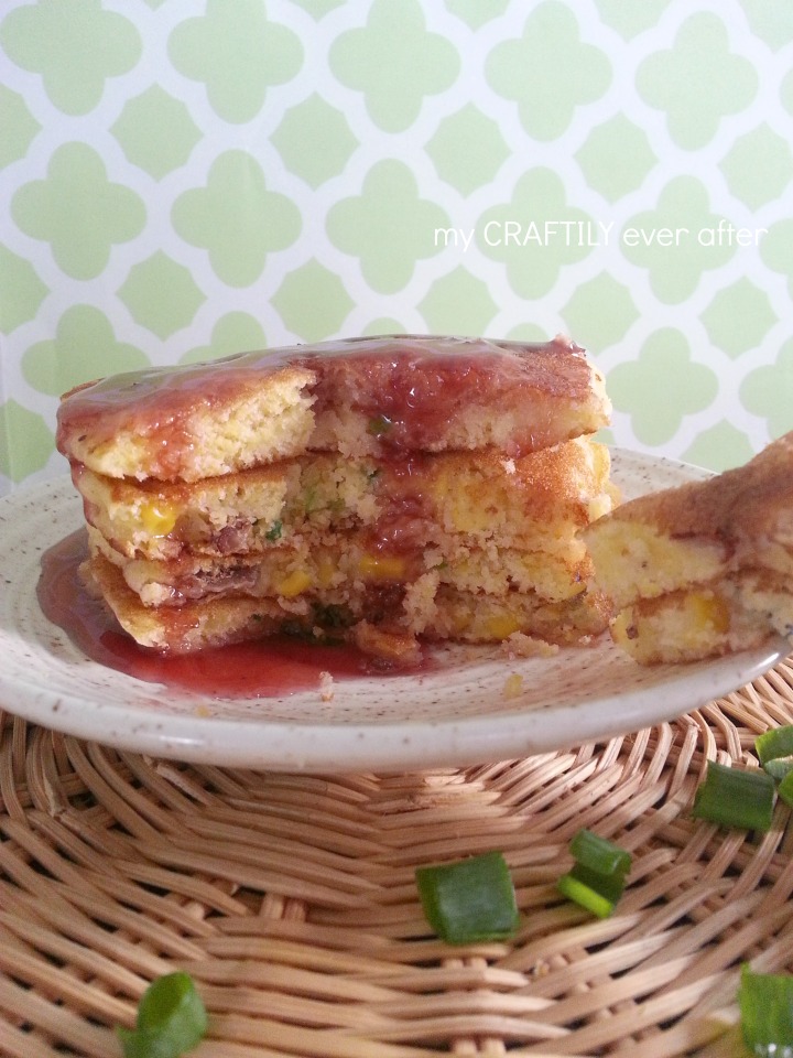 griddle cakes with sweet corn and bacon