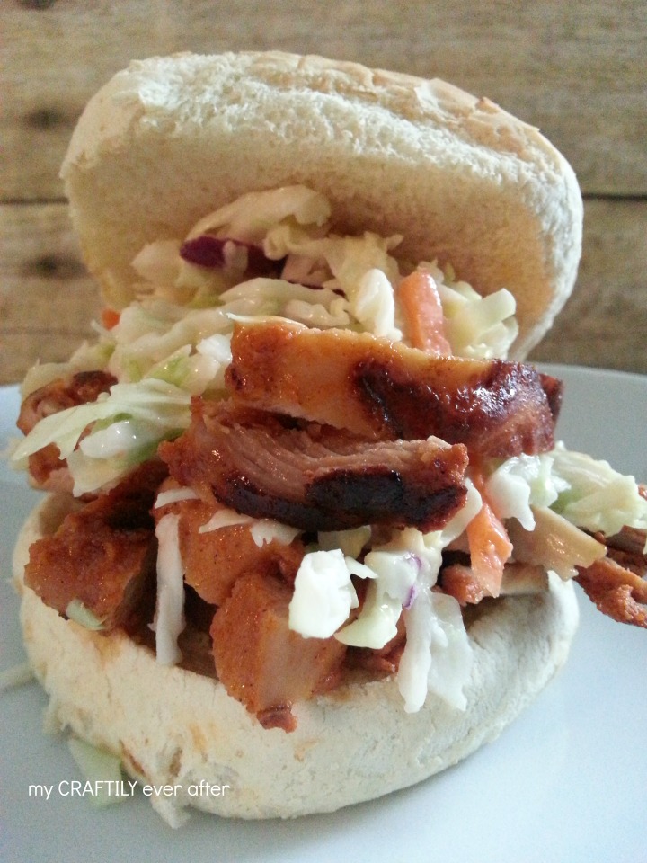 adobo chicken and coleslaw sandwiches