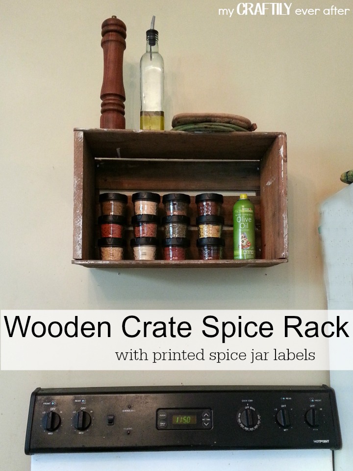 wooden crate spice rack with printed labels #getorganized