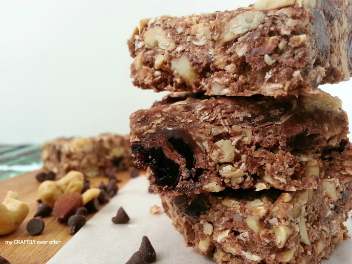 homemade trail mix granola bars with dove chocolate covered fruit