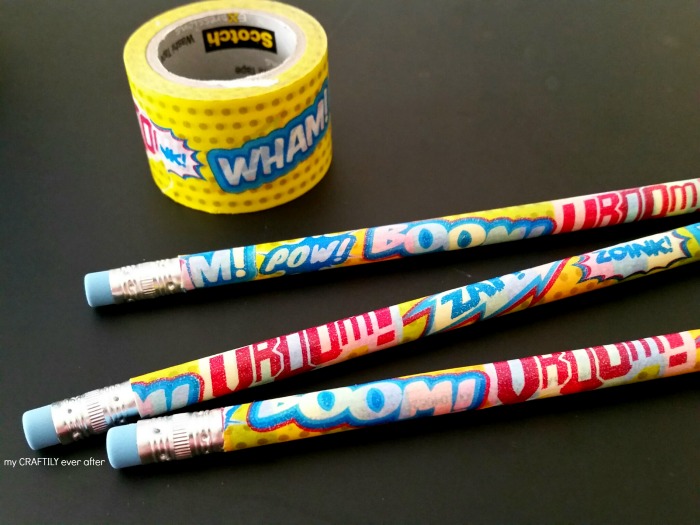 super hero washi tape pencils
