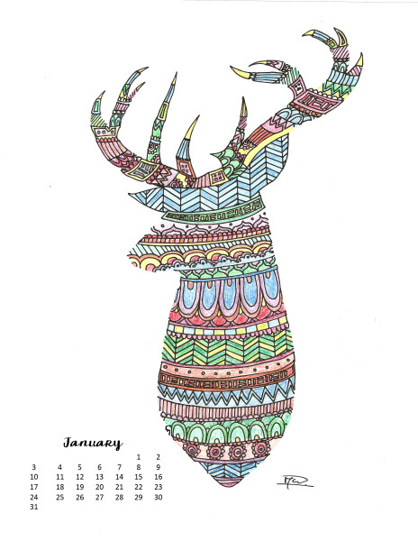 january deer calendar color